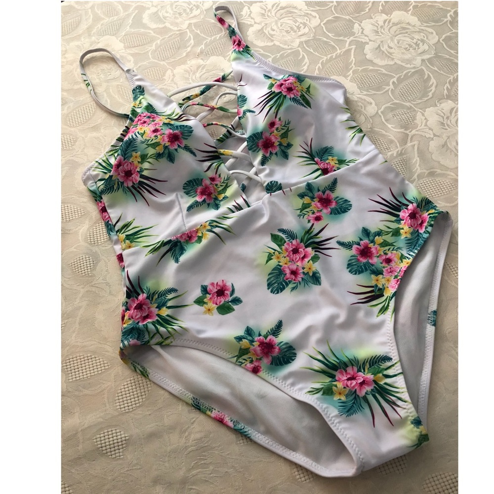 Hawaiian Floral One-Piece Swimsuit, Never Worn